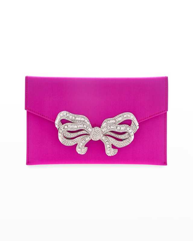 Crystal Bow Satin Envelope Clutch Bag
